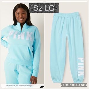 PINK VS campus jogger campus quarter zip pullover blue breeze sans classic